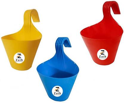 Zaib Railing Grill Hanging Flowing Pot for Balcony Indoor and Outdoor Plant Container Set