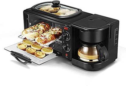 FAINLIST Breakfast Machine Household Black Multi-Functional Breakfast Maker 3 in 1 Breakfast Machine, Non-Stick Griddle, Oven Tray,Coffee Maker Dutch Oven with Lid 9 L capacity 15 cm diameter