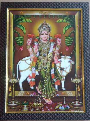 FRAMTASTIC God Sri Gruha Lakshmi with cow / Laxmi Devi / Gruhalakshmi Religious Frame