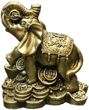 numeroastro Feng Shui Elephant On Lucky Coins & Ingot for Wealth & Good Fortune (8 Cms) (1 Pc) Decorative Showpiece  -  8 cm