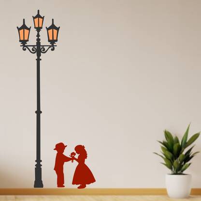 Byte Studio 152 cm Cute couple under road light pvc vinyl multicolor decorative wall sticker for wall decoration Self Adhesive Sticker