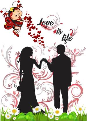 Decor studio 102 cm Loving couple love is life pvc vinyl multicolor decorative wall sticker for wall decoration size : 102 Cm X 102 Cm Self Adhesive Sticker