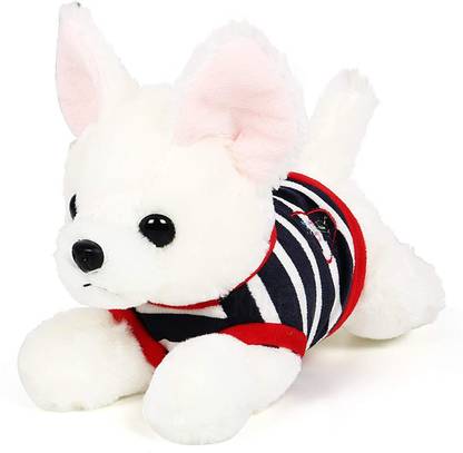 Kraftix Blue Tshirt Pomeranian Lying Dog Stuffed Plush Soft Toy Doll Teddy Bear Animal For Girls Boys Kids Baby Car Birthday Home Decoration Cute Lovely Premium Quality KST200140  - 40 cm