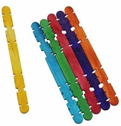 E Shopping ice Cream Stick with Designs for Model Making and Craft Activities, 50 Plain and 50 Multi Colored, Total 100 pc