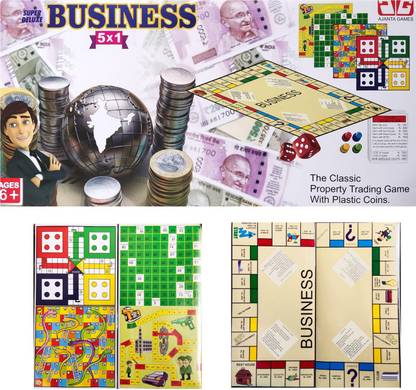 Ajanta Games Super Deluxe Business Combo 5 in 1 Board Game~the classic property trading game (inclusive of 4 free games) Board Game Accessories