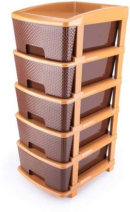 sonickarts Classy Plastic Square 5 Tier Containers Storage Drawer Multicolor (BROWN, LIGHT BROWN, GRAY, Large, 9.5 x 19 x 31 cm) Plastic Free Standing Chest of Drawers