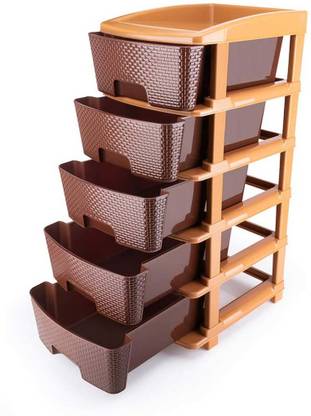 sonickarts Plastic Modular Drawer 5 Tier Organisers, Drawers for Storage, for Office, Home, Multiple use Colour Dark Brown - Large (5XL, Brown) Plastic Free Standing Chest of Drawers