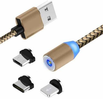 KAELAN Lightning Cable 1.2 m 3 in 1 Magnetic Micro USB Type C Lighting with LED 1M Fast Charging Cable Gold