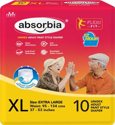 ABSORBIA Extra Large Adult Diaper Pant Style Waist Size 95-134 CM ( 37 - 53 incs ) - XL