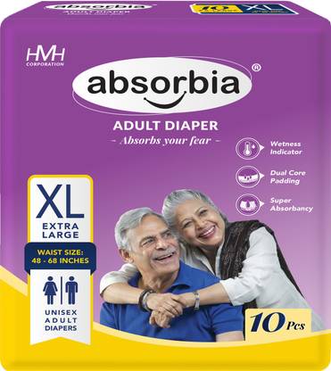 ABSORBIA Extra Large Adult Diaper Tape Style Waist Size 122-172 CM ( 48 - 68 incs ) Adult Diapers - XL