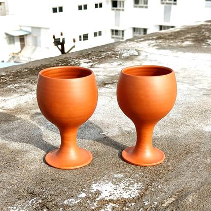 goodselite exports and imports (Pack of 2) 100 % Terracotta / Clay Wine Glass Set Wine Glass