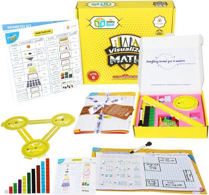 Sparklebox Math Learning Kit for Grade 6 | 20+ Fun Activities | Age 9 Years and Above.| 50 Integer counters , 3 Sets of Geometry Kits ,3 Sets of Number and Sign Boards ,Algebra Tiles.