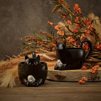 Starbucks Black Cat Holding Ghost Bone China Coffee Mug