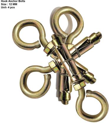 Fidi Nut & Bolt Set 12mm Expansion Screws Closed Hook Anchor Bolts ( Size -12 mm , Unit- 4 pcs)