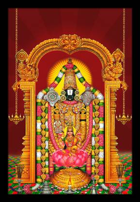 Ritwika's Lord Sri Venkateshwara Tirupati Balaji Religious Wall Decor Framed Digital Reprint 13.5 inch x 9.5 inch Painting