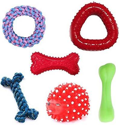 DogTrust Squeaky, Chew Teether Toys Combo for Dog/Puppy-6pcs Rubber Chew Toy For Dog