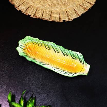 Lyallpur Stores Ceramic Platter, Starter Platter (Multi Color, Pack Of 1) Corn Leaf Shaped, Medium Size Ceramic Platter Set Deep Tray For Serving Tray