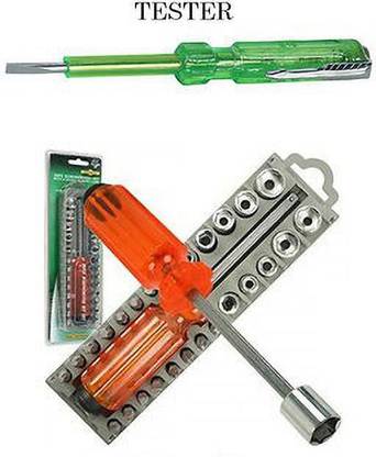 WHITE POPCORN Heavy Duty 28 Pcs Screwdriver Bit Set Toolkit + Free 1 Electric Tester Combination Screwdriver Set