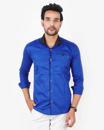 Men Solid Casual Blue Shirt