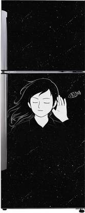 K2A Design 60 cm abstract aesthetic girl drawing, fish, and stars dots with black background Self Adhesive Sticker