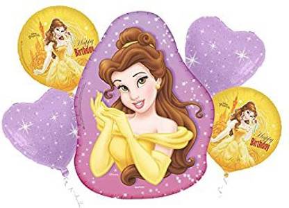 ThemeHouseParty Printed Disney Princess Belle Combo of 5 Pcs includesd 1 Foil Balloons, 2 round shape foil balloon and 2 star shape foil balloon of Princess Theme Parties and Birthday Decorations Balloon