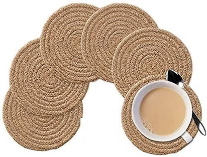 TextileandBeyond Round Reversible Jute Coaster Set