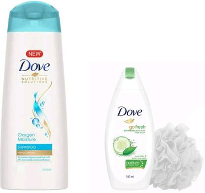 DOVE Oxygen moisture shampoo 340ml and go fresh body wash 190ml