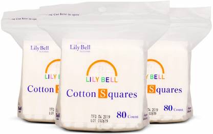 Origami Lily Bell Facial Cotton Pads – 80 Squares (Pack of 3) - Made of 100% Pure Ultra Soft Cotton, for Make up and Toner application