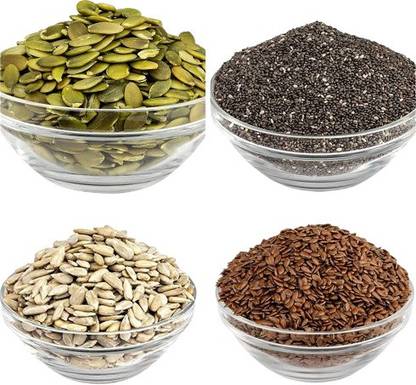 The Farm Basket Raw Seeds Mix for Eating - 1kg - Chia, Sunflower, Pumpkin & Flax (250g*4 Pack) (Super Saver Combo) Mixed Seeds