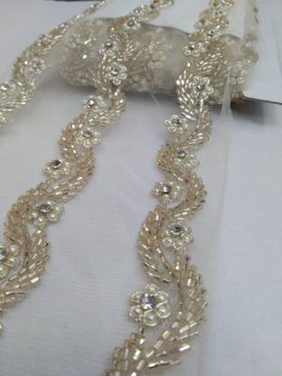 Borders New Handmade Lace Reel with Elegant Cutdana Stone Work (9 M, Golden) Lace Reel