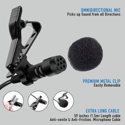 Borneo Mini Singing Recording Mic for YouTube Videos | Audio in Smart Mobile Phone with Noise Cancellation Collar Microphone Clip (Black) Microphone