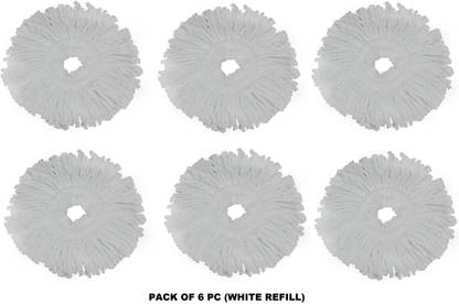 VEDRID 360 Rotating Magic Spin Microfiber Mop Head Refill Pack OF 6 Super Absorbent Refills for All Home & Office Floor Cleaning only Refill (White) Refill