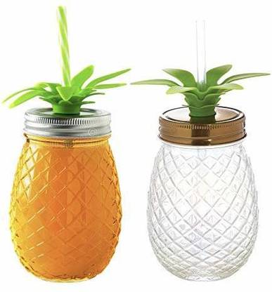 Avresta Pineapple Shape Glass Jar with Lid and Straw - 450 ml (2) Glass Mason Jar
