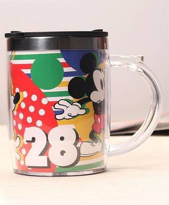 KPPLASTICO Micky Tea Coffee Time Unbreakable hot Insulated Double Wall Stainless Steel Travel with Sipper Lid Plastic Coffee Mug