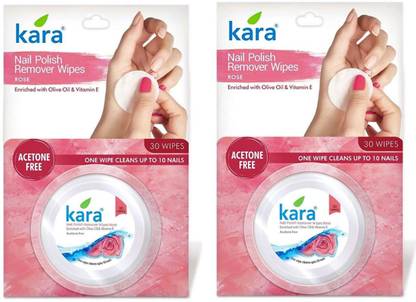 KARA Rose Nail Polish Remover Wipes, 30 Count,(Pack of 2)