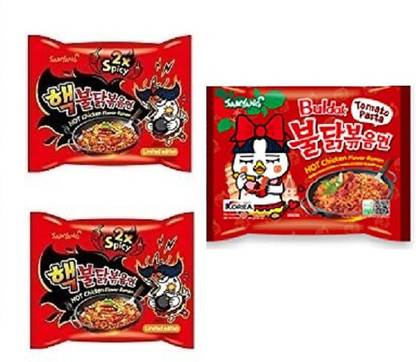 Samyang Buldak 2XSpicy Noodles PK2& Buldak Tomato Pasta instant Noodles Instant Noodles Non-vegetarian