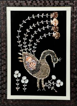 shellkrafts Handmade sea shell peacock painting Embossed 22 inch x 16 inch Painting