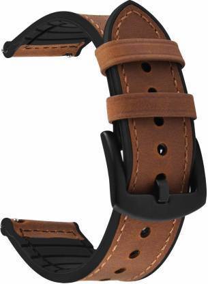 Lakshta Leather Strap for Smart watch 20mm Dark Brown ( Dark Brown Leather and Silicon Strap ) Smart Watch Strap