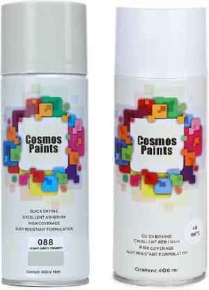 Cosmos Gloss White Spray Paint and Light Grey Primer -Combo Offer 400ml Paint and Primer in One