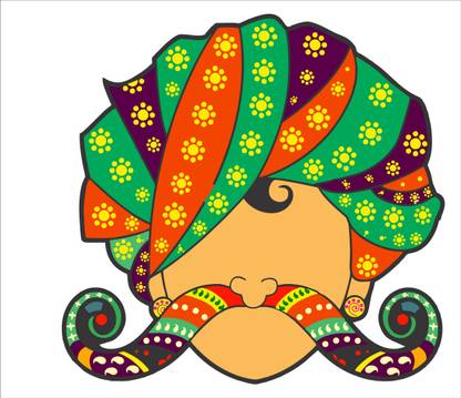 K2A Design 45 cm Rajasthani man with turban and moustache illustration Self Adhesive Sticker