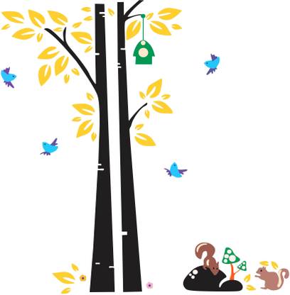 Crown Decals 122 cm Colorful tree with birds squrels bird house pvc vinyl decorative wall sticker for wall decoration size : 122 Cm X 119 Cm Self Adhesive Sticker
