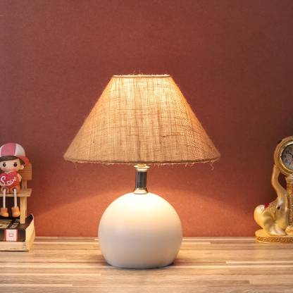 foziq Brown Natural Fiber Shade Table Lamp with White Table Lamp Table Lamp