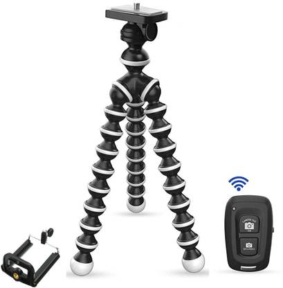 Treadmill Gorilla Tripod/Mini Tripod [10 inch+ 3 inch clip] fully flexible rotatable mobile stand/holder with Remote & clip holder for all Mobile Phone DSLR & Action Cameras|Video Shooting, YouTube etc Tripod, Tripod Bracket, Tripod Kit