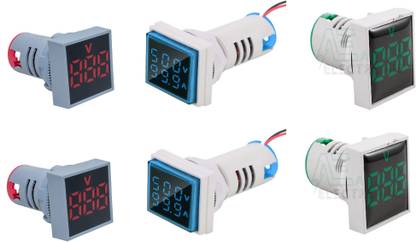 Gadariya King 6 PCS Green, RED, Blue Voltmeter Green Square – 20:500VAC – 3 Digit – 22mm Voltmeter
