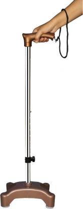 roston SURGICAL 4 Leg Quadripod chrome Copper Height Adjustable Men/Women/Old Age People With Hand Support Walking Stick Walking Stick