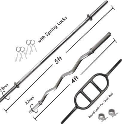 FITNACE ® GYM ROD 5 FT 23M CHEST ROD + 4 FT CURL ROD WITH EGG ROD FOR WEIGHT LIFTING Multi-training Bar