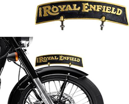 KOHLI BULLET ACCESSORIES Brass Plate Royal Enfield golden & Black Front Mudguard Number Plate Royal Enfield Emblem Bike Exhaust Heat Shield