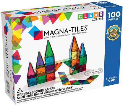 Jr. Billionaire Magna-Tiles Magnetic Building Toys, Clear Colors Set, Multi Color (100 Pieces)
