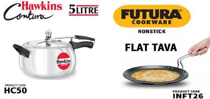 Hawkins Hawkins Contura 5L Cooker and Futura Indction Non Stick Flat Tawa Non-Stick Coated Cookware Set