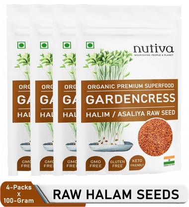 Nutiva Combo of 4 Garden Cress Seeds For Height Gain & Sharp Eyes, Hair Growth With Essential Minerals 100-gram each (Raw) Halam - Halim Garden Cress Seeds